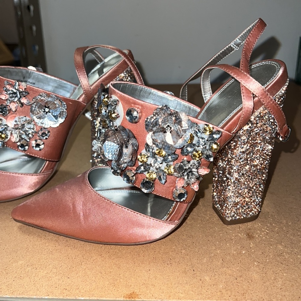 ASOS Rose Gold Embellished Block Heel Pumps - Picture 7 of 7